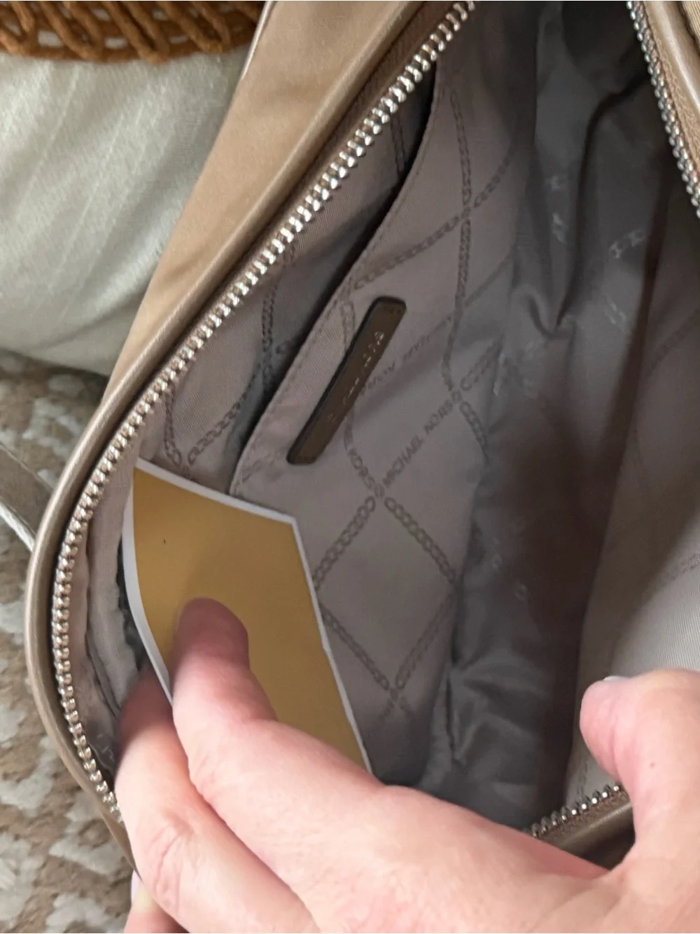 Michael Kors Taupe Nylon Crossbody style Bag with Logo Strap